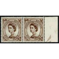 1958 5d brown Watermark Tudor Crown. Listed variety "spot on daffodil" SG 522b.  Spec. S99b