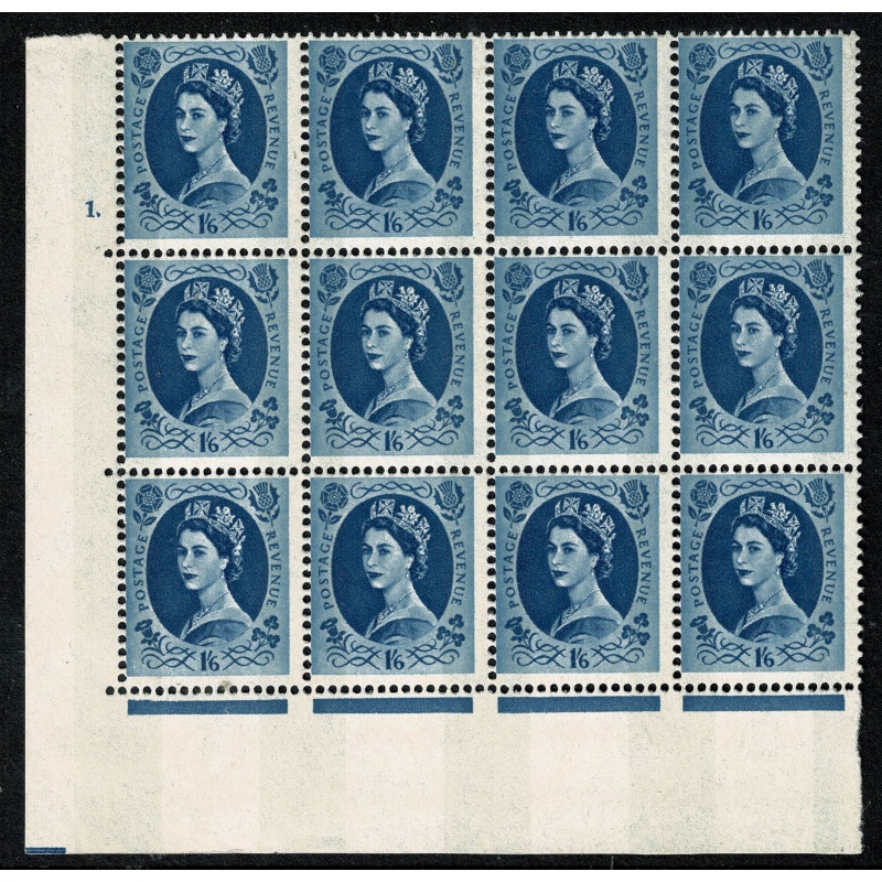 1/6 grey-blue 2B Wmk Multiple Crowns . Cylinder 2 dot block of twelve with listed variety. SG 618a