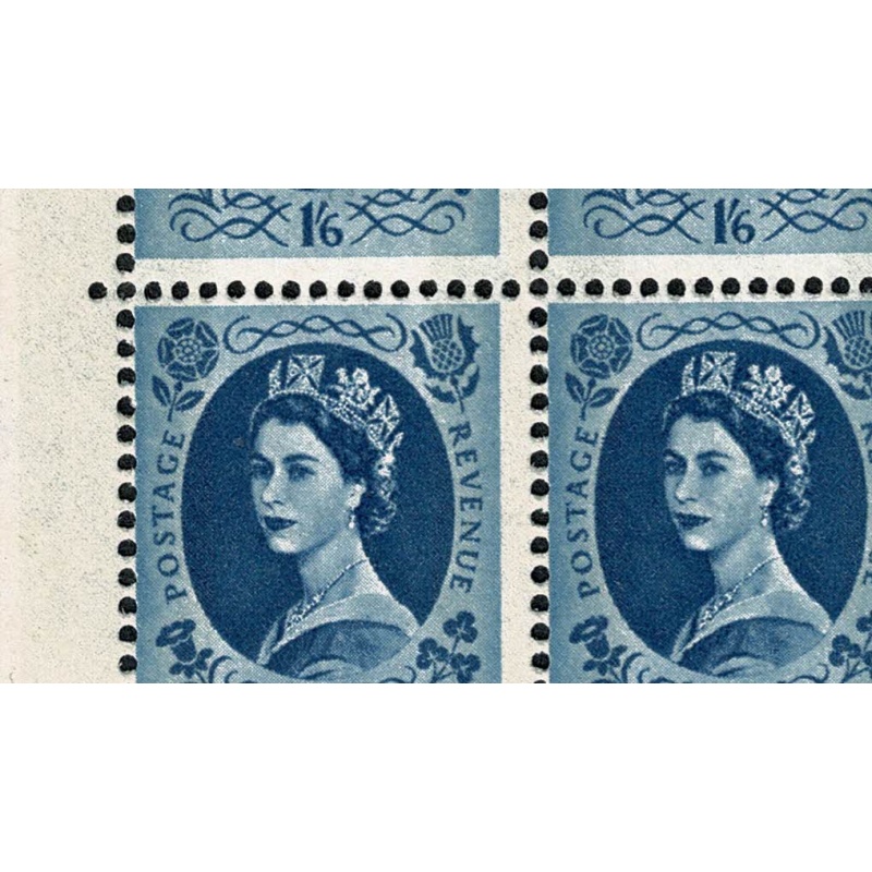 1/6 grey-blue 2B Wmk Multiple Crowns . Cylinder 2 dot block of twelve with listed variety. SG 618a