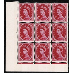 8d magenta 2B Wmk Multiple Crowns. Cylinder 4 no dot block of nine Perf Type F(L) (I/E) with listed variety. SG 617b